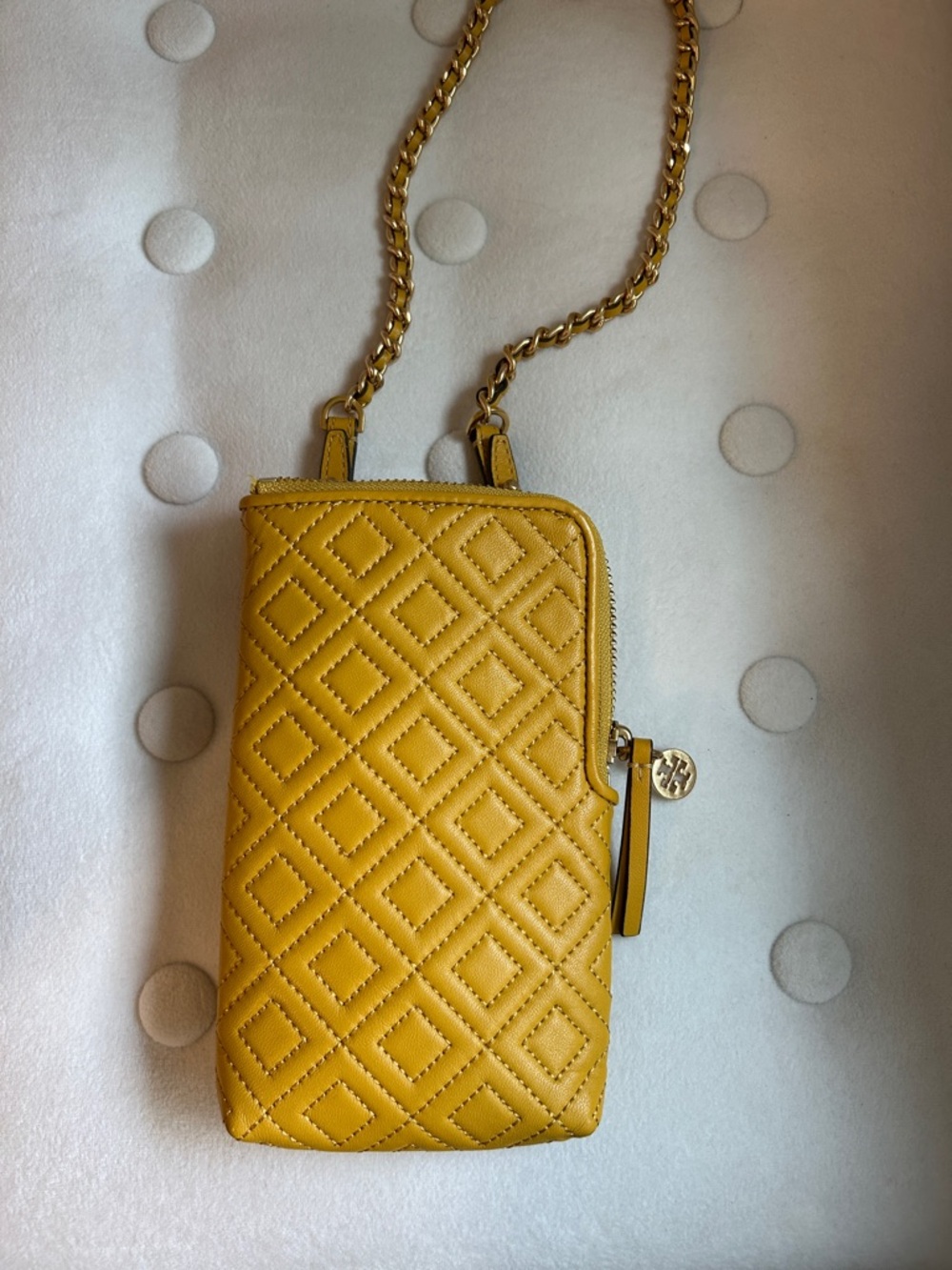 Tory Burch Yellow Quilted Wallet / Phone Sleeve Crossbody with Gold Chain